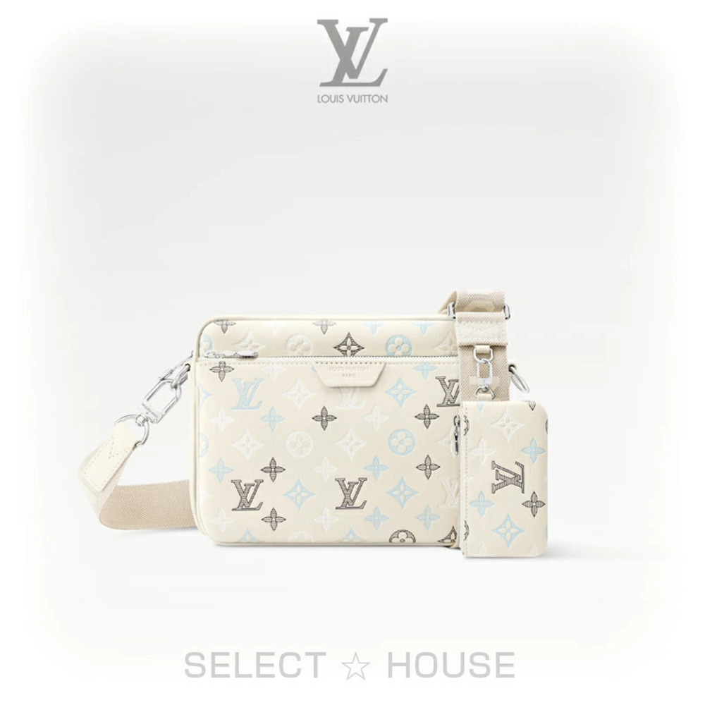 Louis Vuitton Trio Messenger Monogram Shadow calfskin leather Ecru White